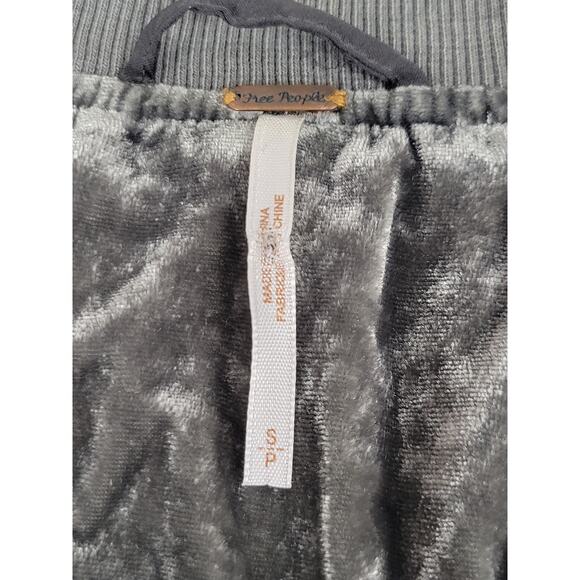 Free People Womens Small Velour Gray Jacket Ruched Velvet Bomber Shiny Retro - Picture 3 of 9